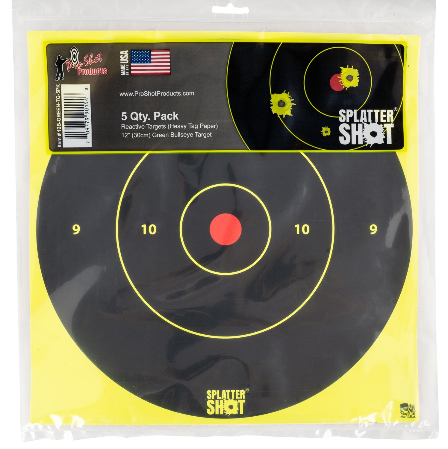 PROSHOT 12B-GREEN-TG-5PK 12" SPLATTER BULLSEYE GRN