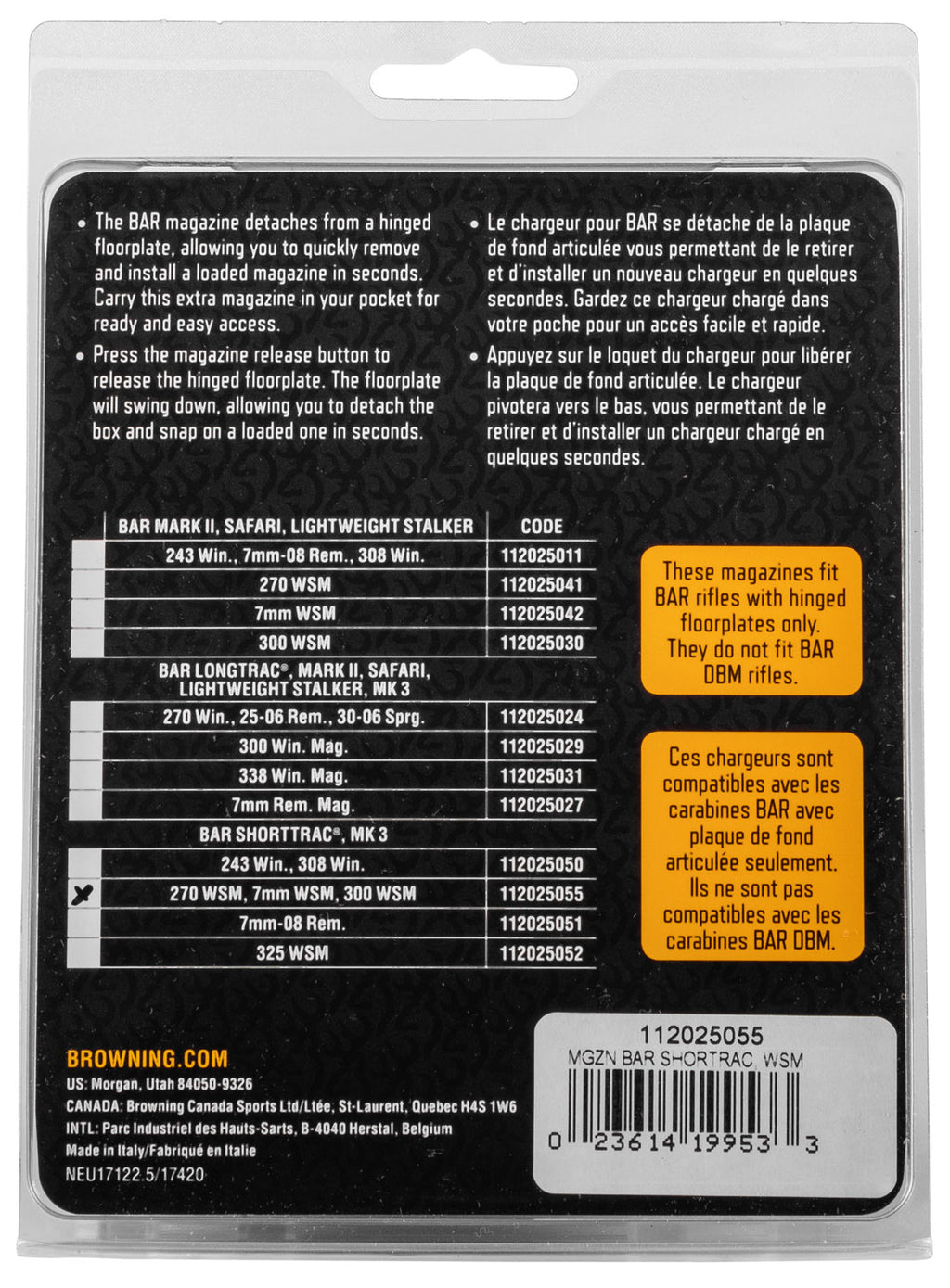 BRN 112-025055 MAG BAR ST WSM CALIBERS
