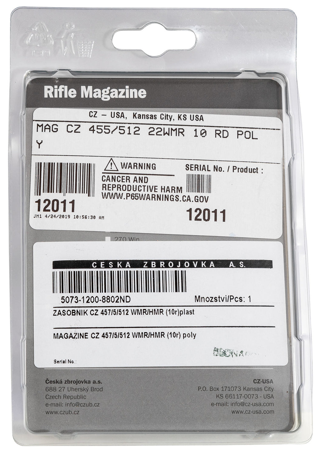 CZ 12011 MAG CZ455              22WMR     10R  BLK