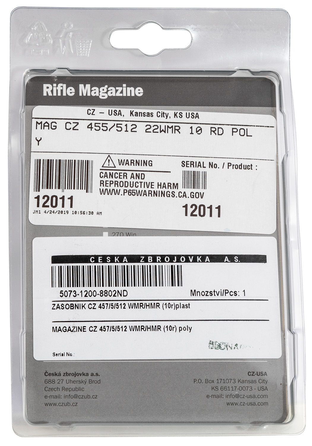 CZ 12011 MAG CZ455              22WMR     10R  BLK