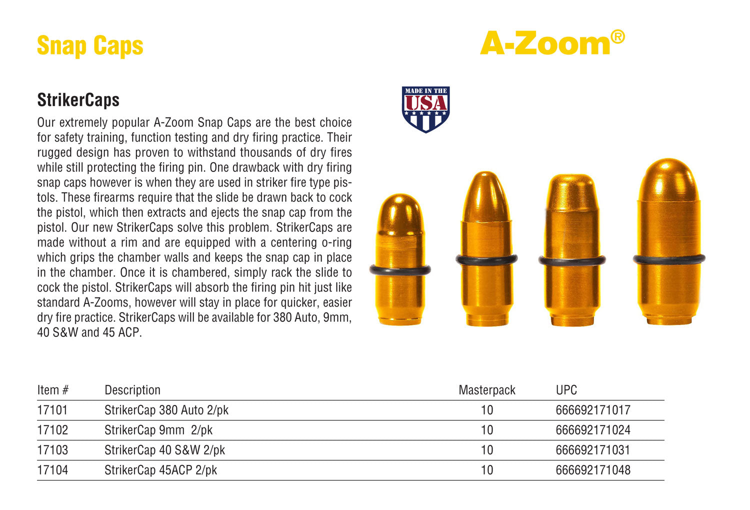 AZOOM 17102      STRIKER CAP 9MM               2PK