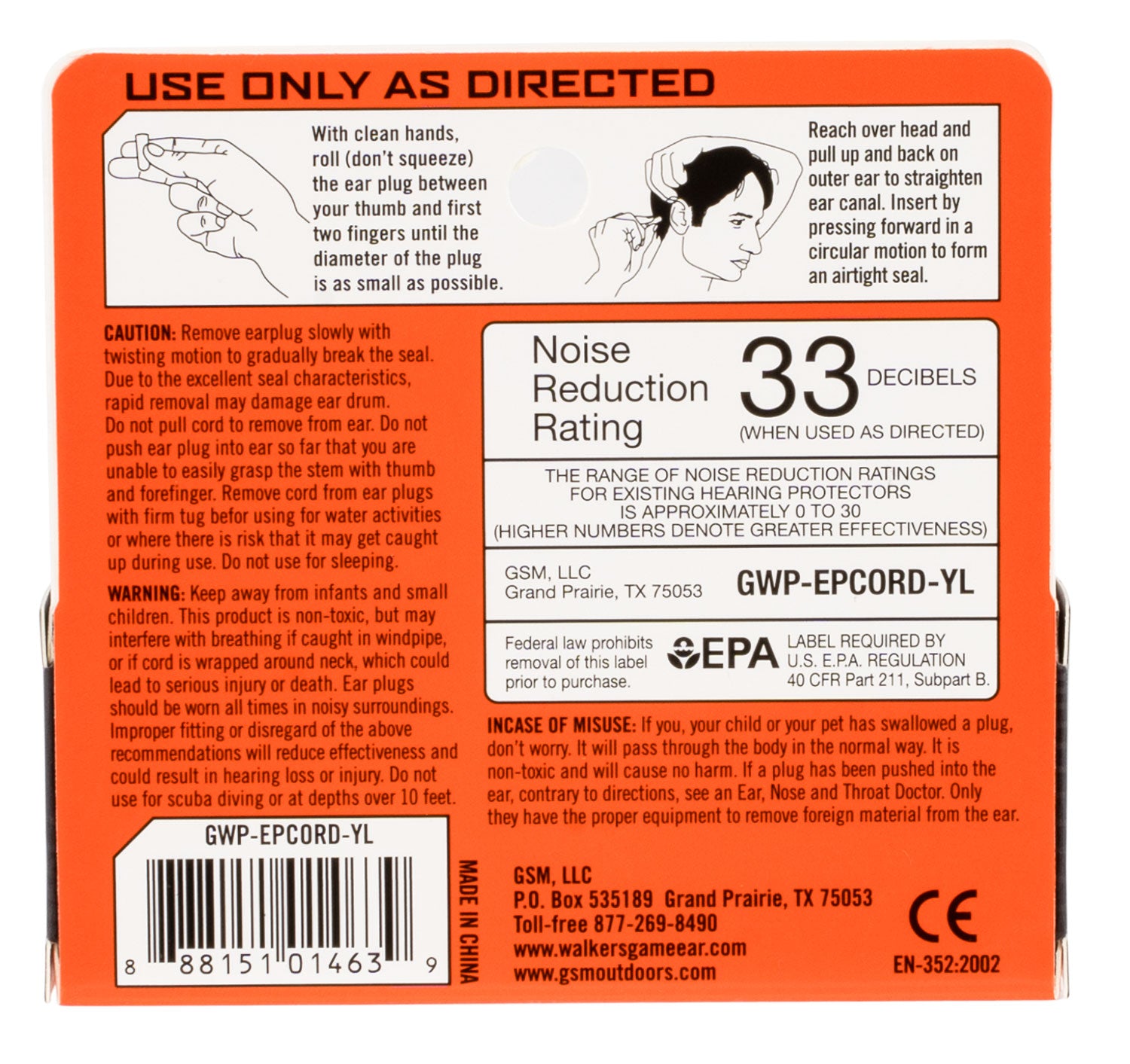 WLKR GWP-EPCORD-YL     2PK BLU CORDED PLUG W/CASE