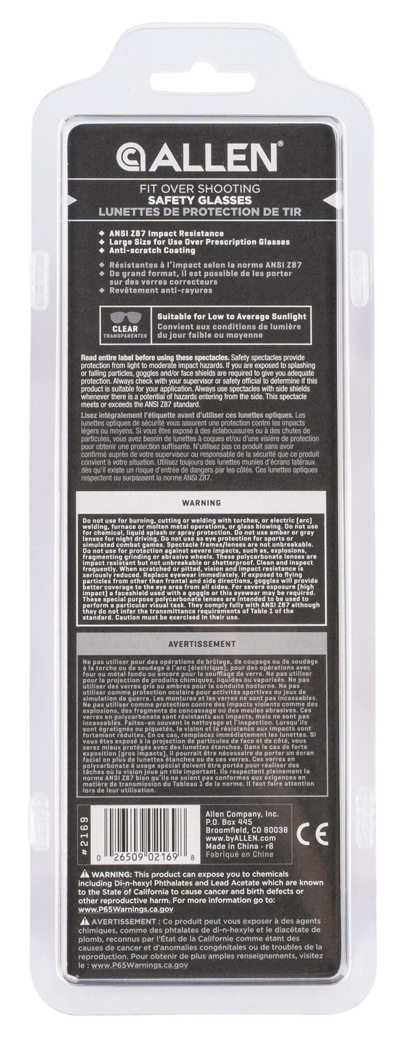 ALLEN 2169   GLASSES SHOOTING  FIT OVER CLEAR LENS