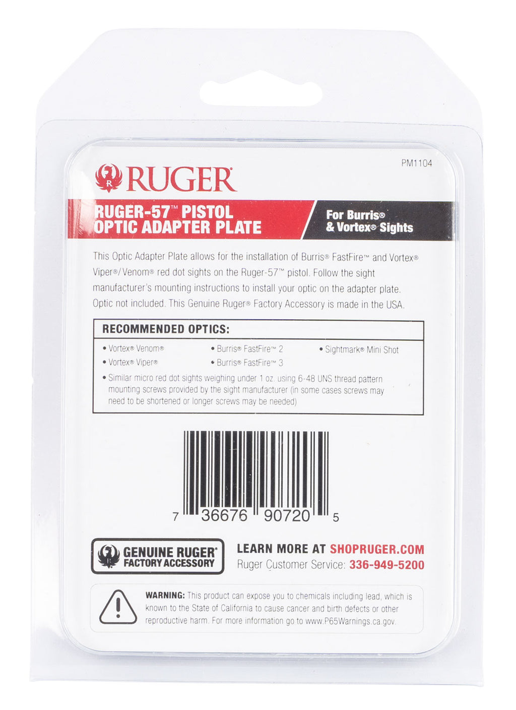 RUG 90720     OPTIC ADAP PLATE RUG57 BURRS/VRTX