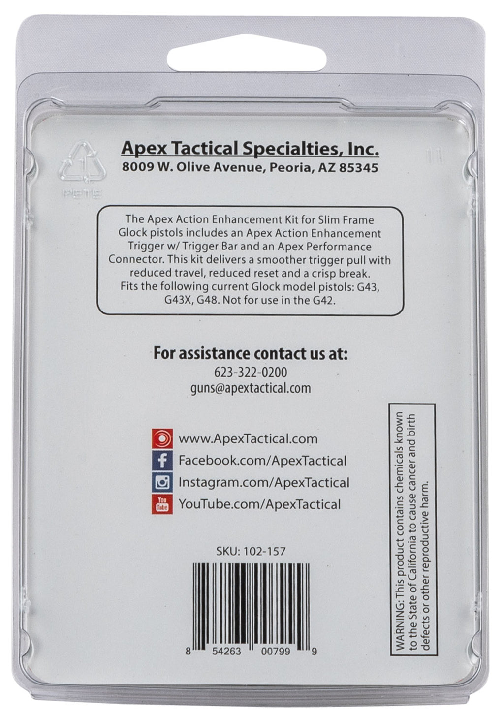 APEX 102157   ACTN ENHNCMNT TRIG KIT SF GLOCK RED