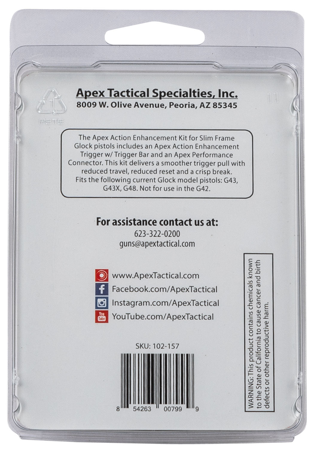 APEX 102157   ACTN ENHNCMNT TRIG KIT SF GLOCK RED