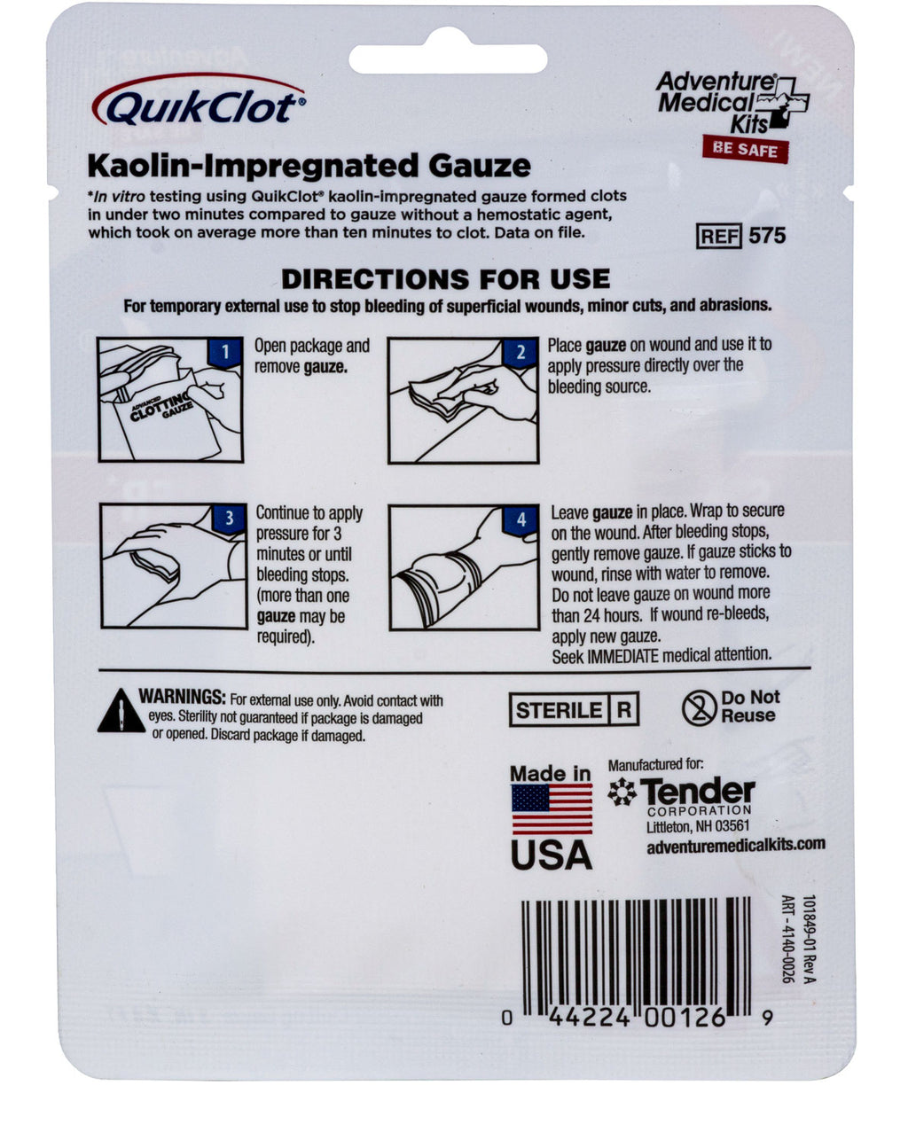 AMK 50200026 QUIKCLOT GAUZE 3" X 4'