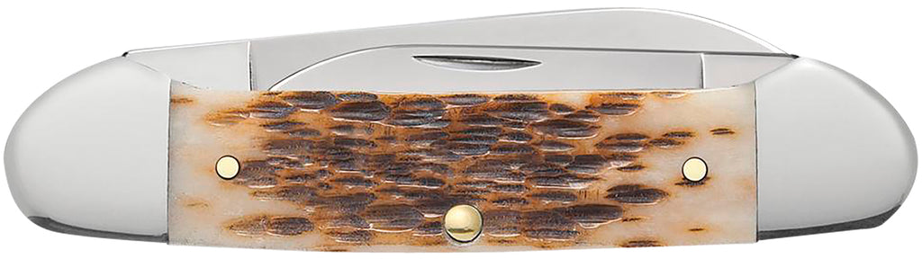 CASE 00263 AMBER BONE PEACH SEED JIG CANOE
