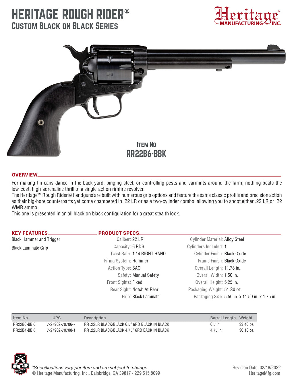 HER RR22B6-BBK     ROUGH R   22LR 6.5  6R      BLK