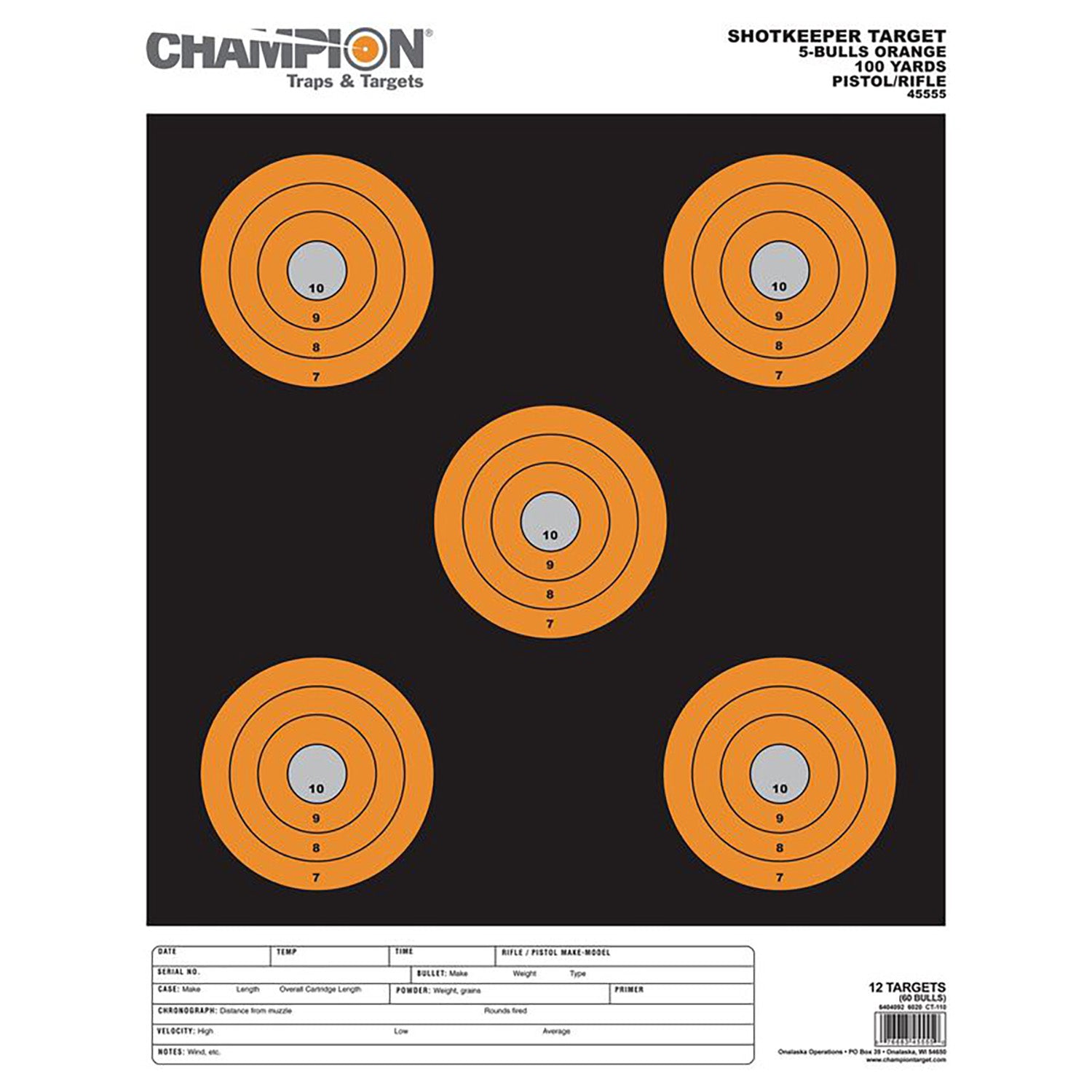 CHAMP 45555      5 BULLSEYE BRGHT ORN LG 12PK