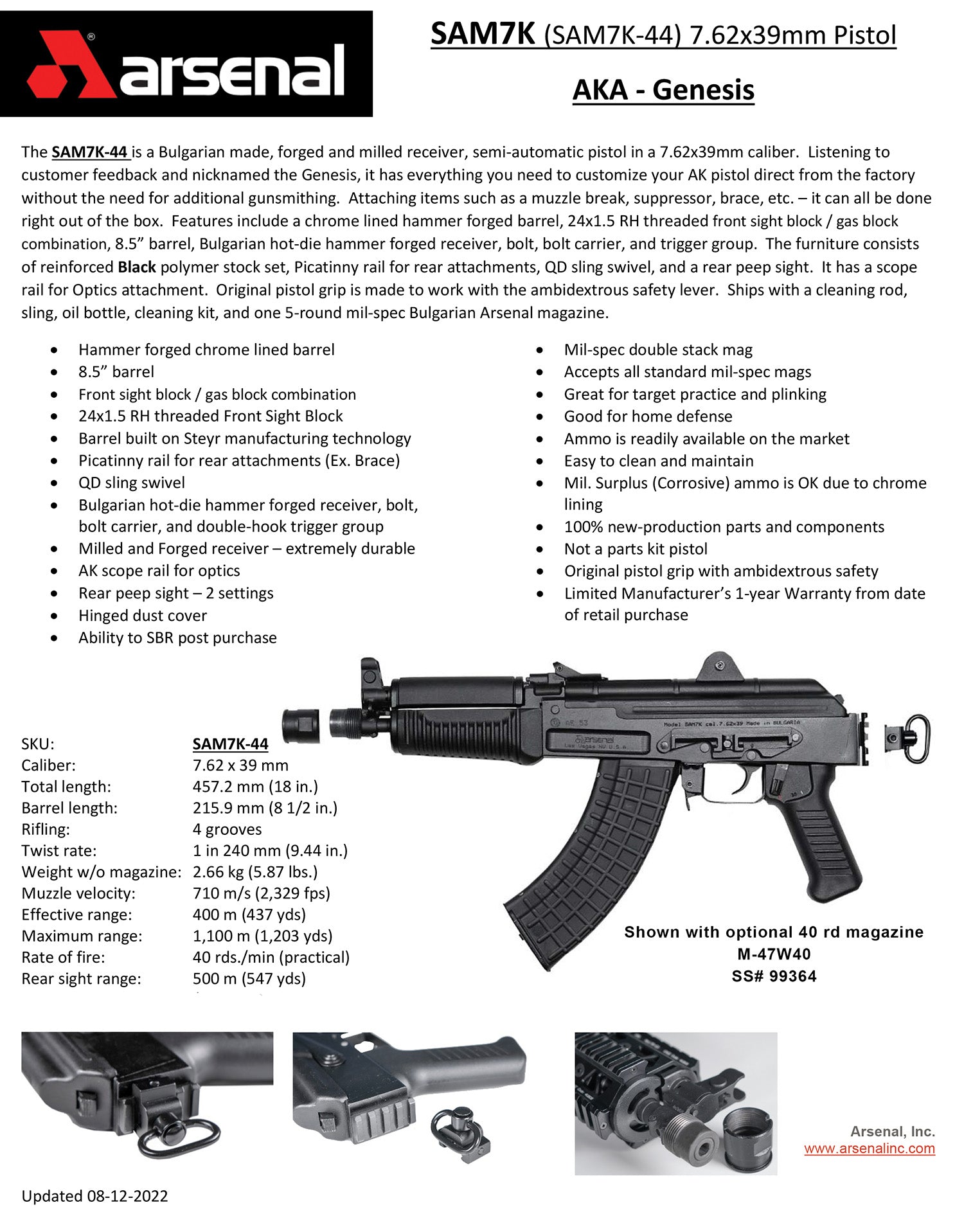 ARSENAL SAM7K-44      SAM7K 762X39 PST 8.5 5R BLK