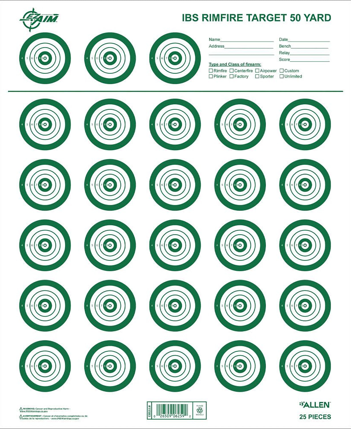 ALLEN 15582   IBS RIMFIRE TARGET  25 PK