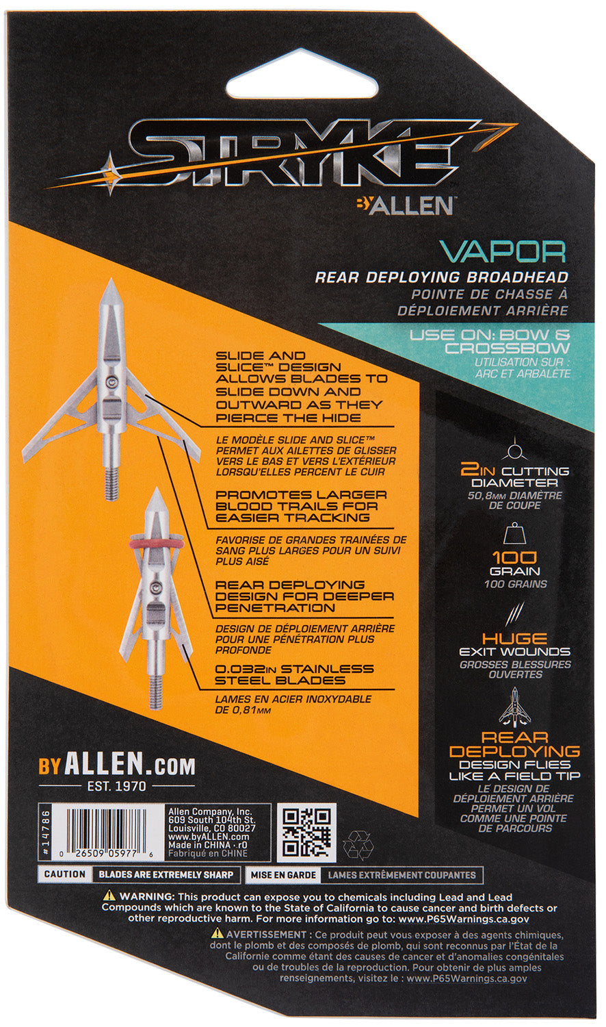 ALLEN 14786  REAR DEPLOYING BROADHEAD 100GR 3PK