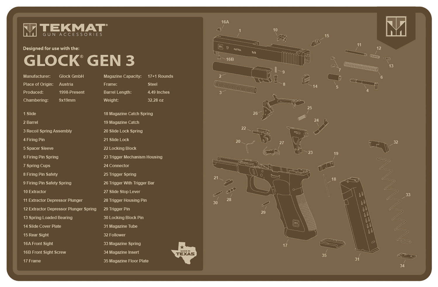 TEKMAT TEK-R17-GLOCK-G3FDE   17X11 GLK GEN3 FDE