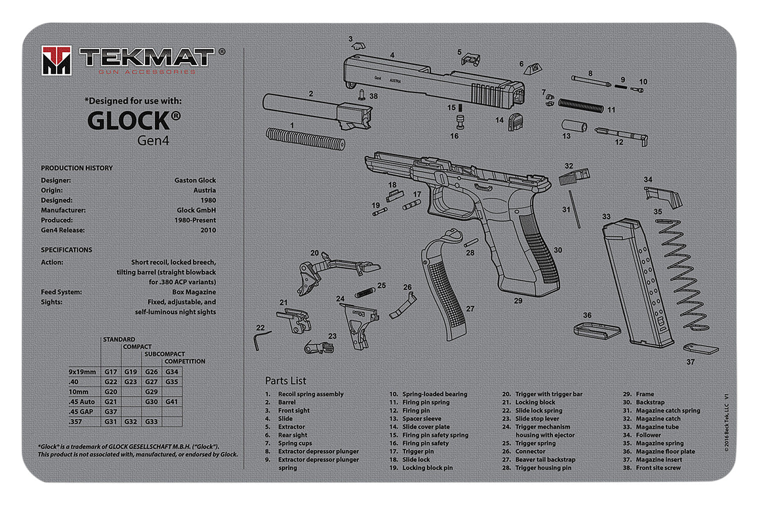 TEKMAT TEK-R17-GLOCK-G4-GY   17X11 GLK GEN4 GRY