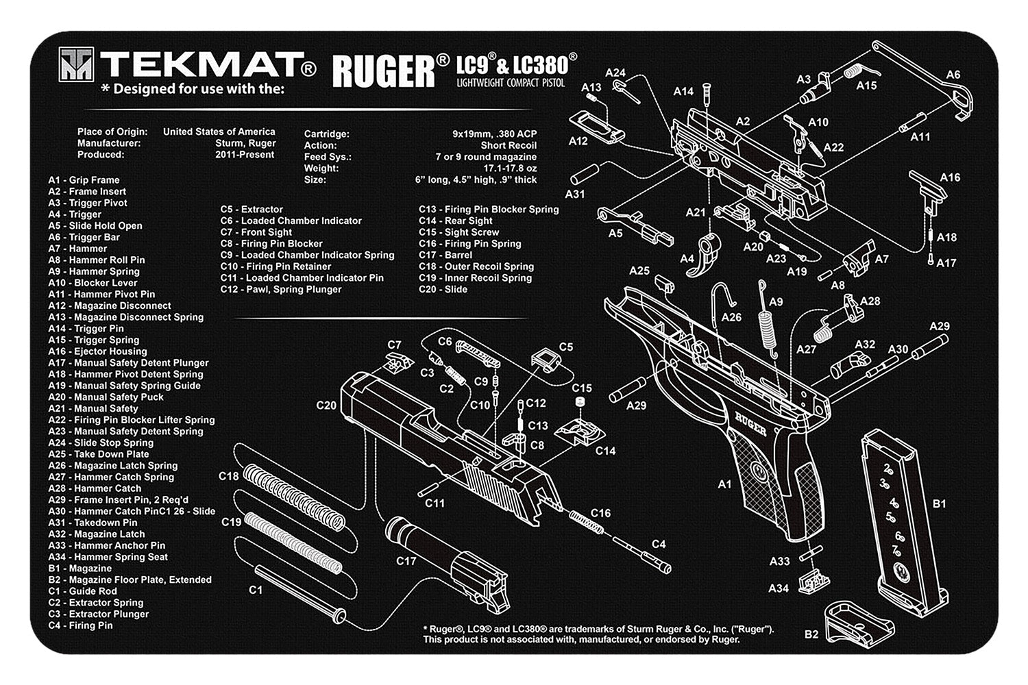 TEKMAT TEK-R17-RUGERLC9      17X11 RUGER LC9