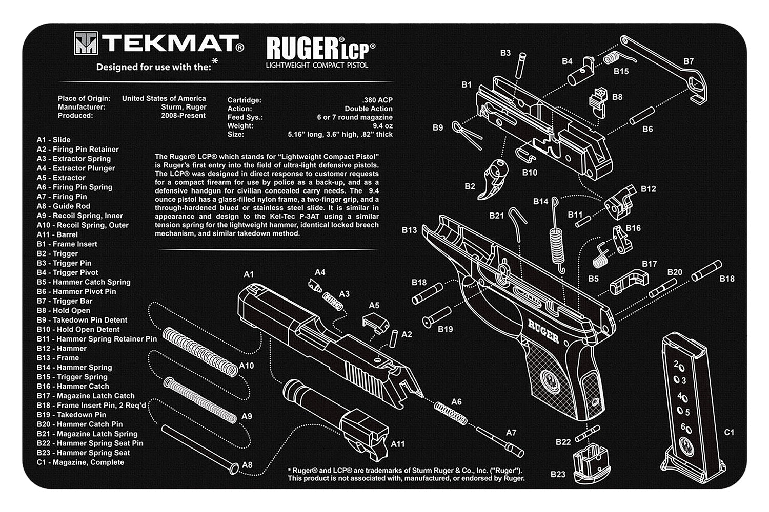 TEKMAT TEK-R17-RUGERLCP      17X11 RUGER LCP