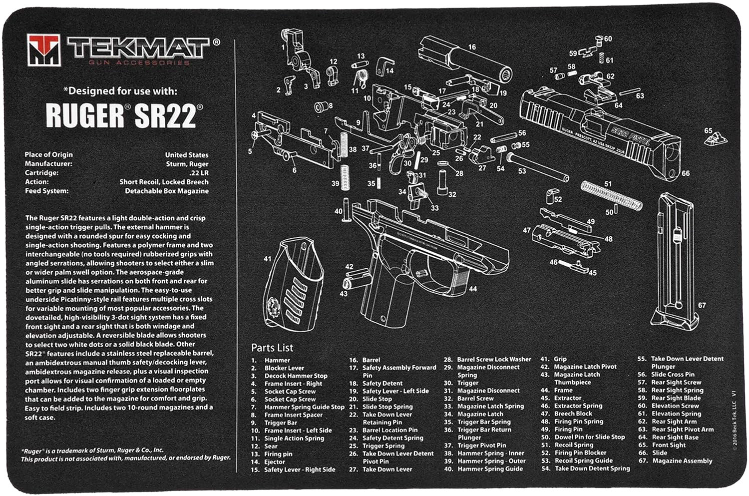 TEKMAT TEK-R17-RUGERSR22     17X11 RUGER SR22