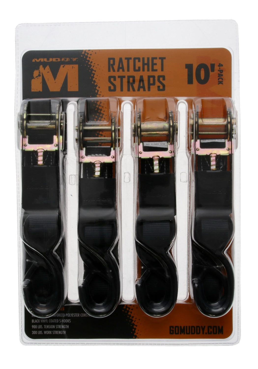 MUDDY MUD-SDRS10-4PK  1"X10'STD DUTY RATCHET STRAP